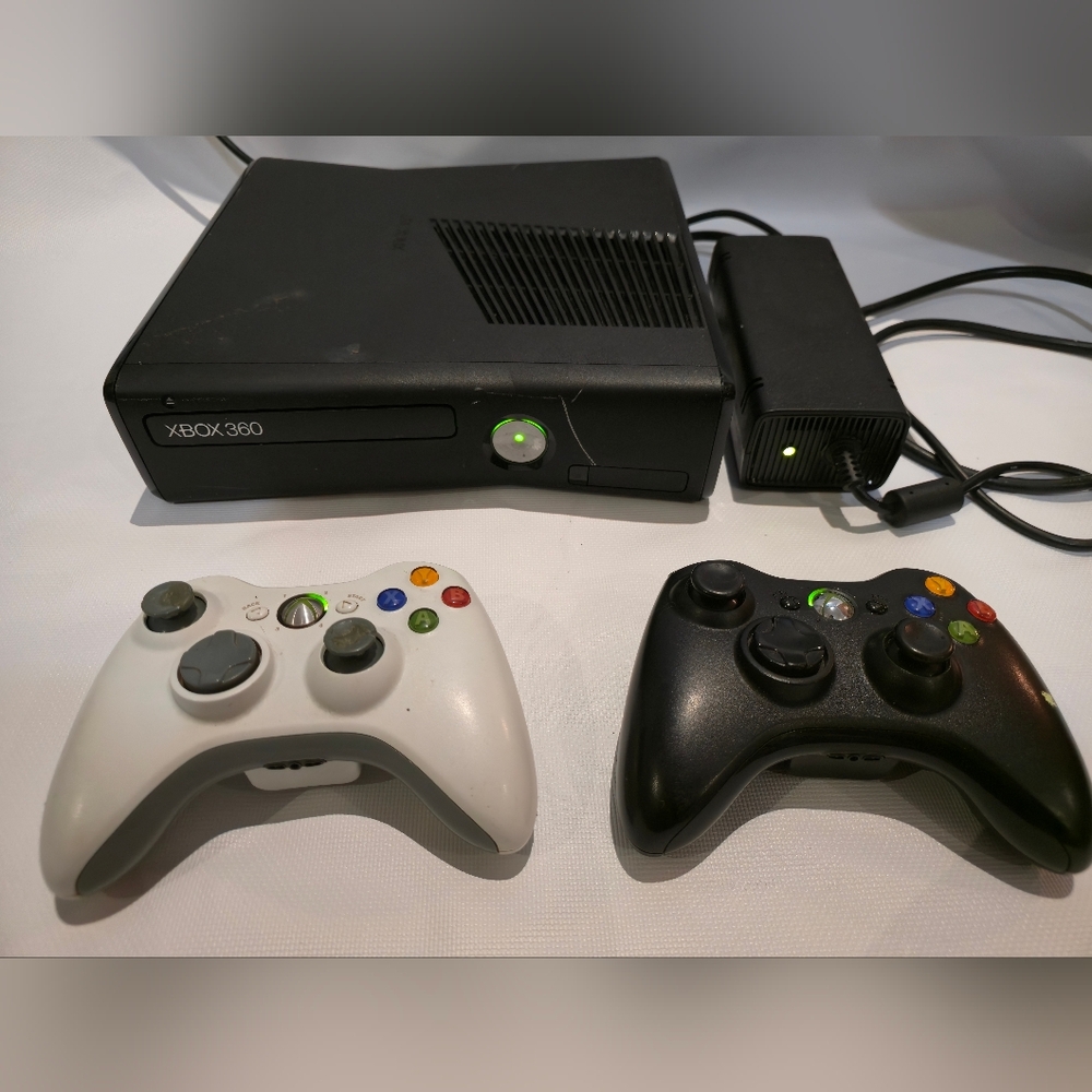 XBOX 360 Console with Black and White Controllers